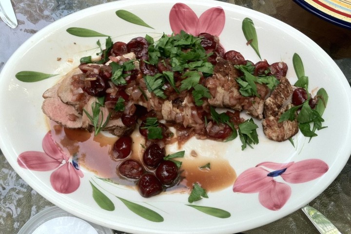 Pork Tenderloin with Roasted Cherries and Shallots