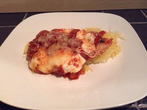 Chicken Parmesan over Spaghetti Squash