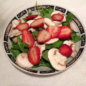 Spinach salad with fresh mushrooms & strawberries   